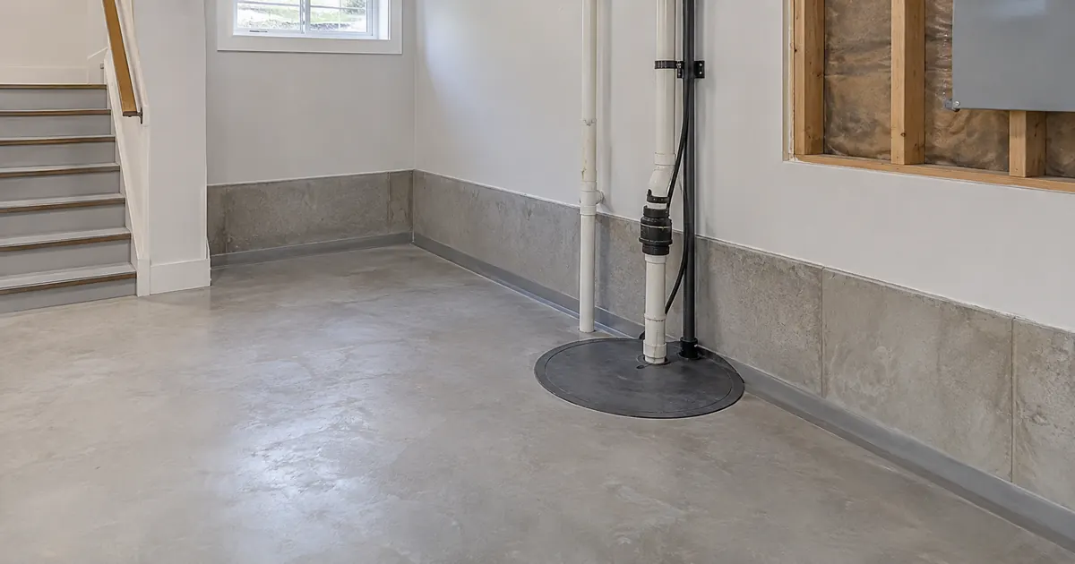 Reinstated concrete floor around an accessible covered sump.